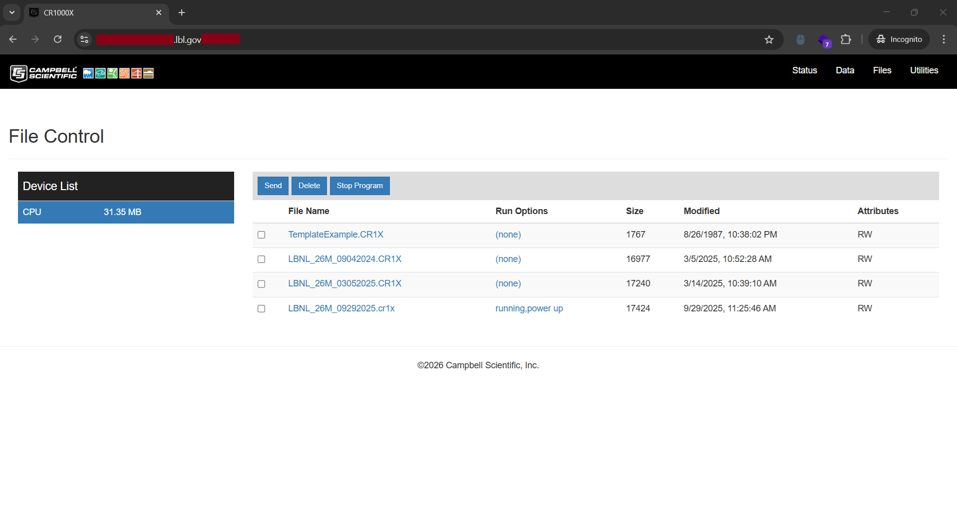 LBNL CR1000X Datalogger File Control