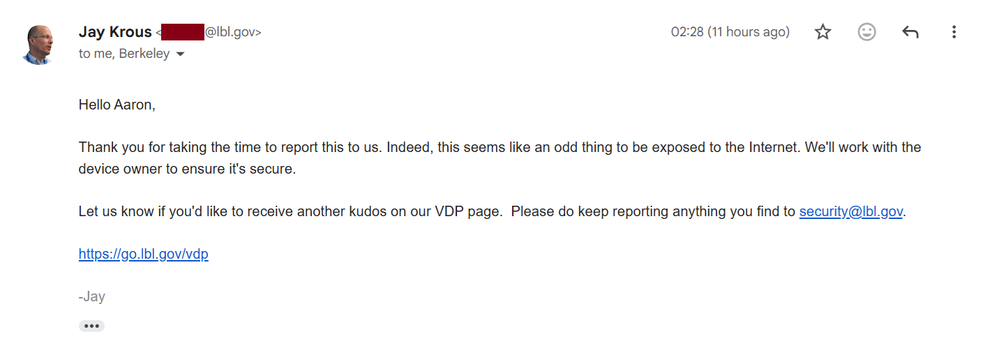 LBNL CR1000X Email Reply