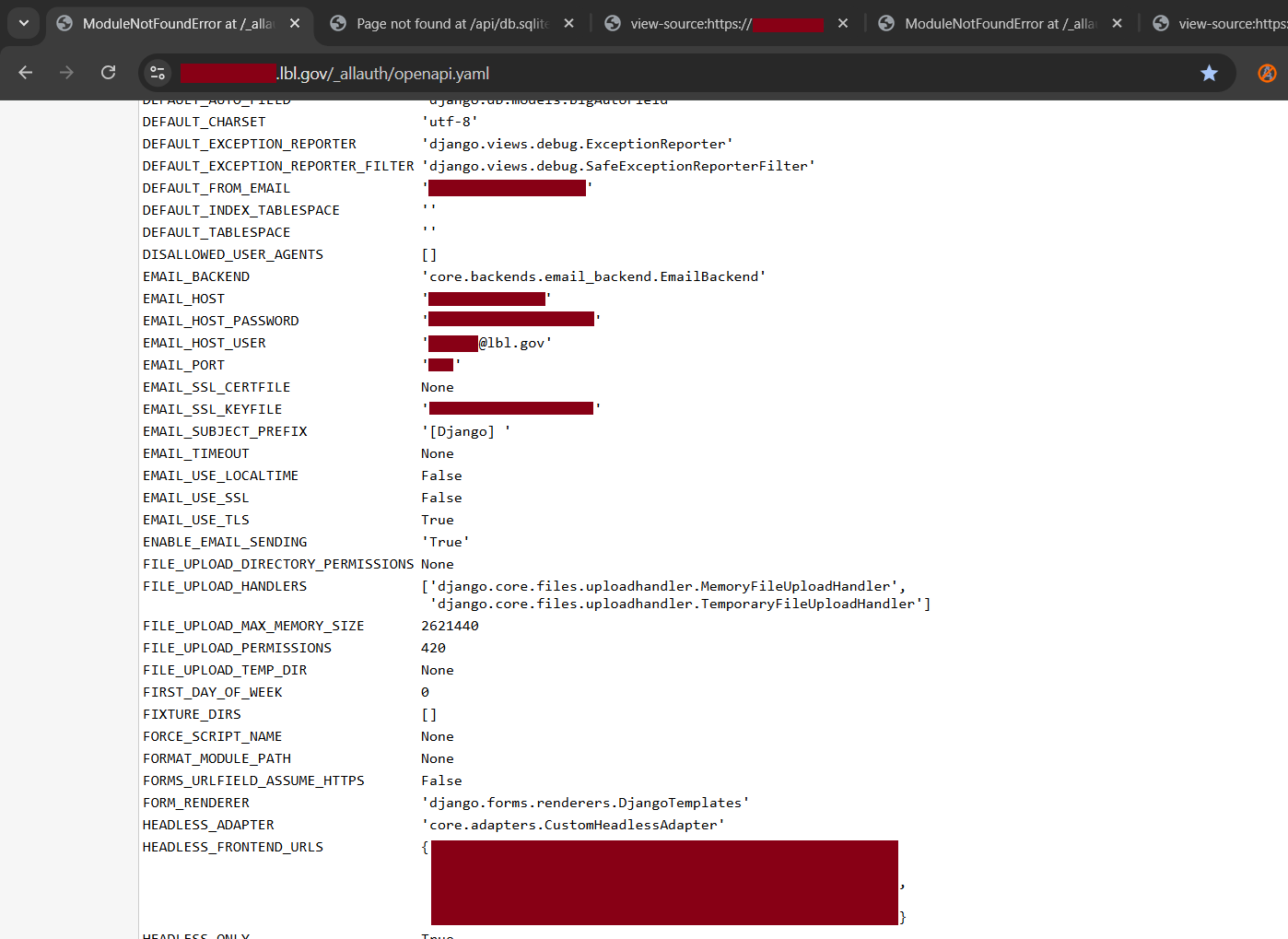 LBNL Django Debug Mode Error Page Continued