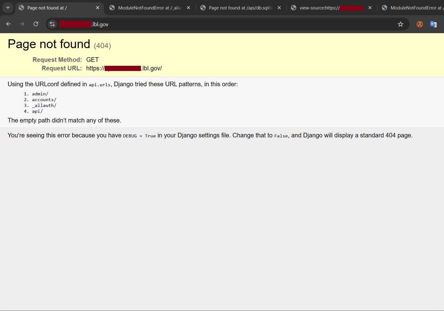 LBNL Django Debug Mode Enabled