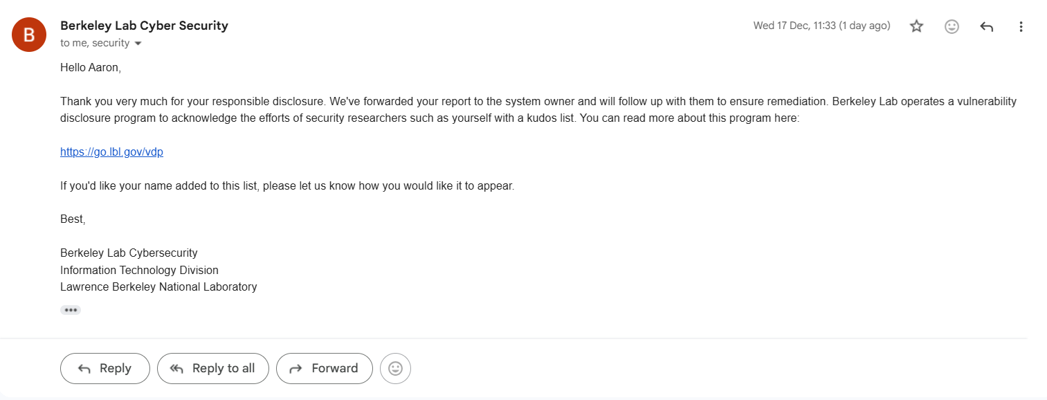 LBNL Django Email Reply