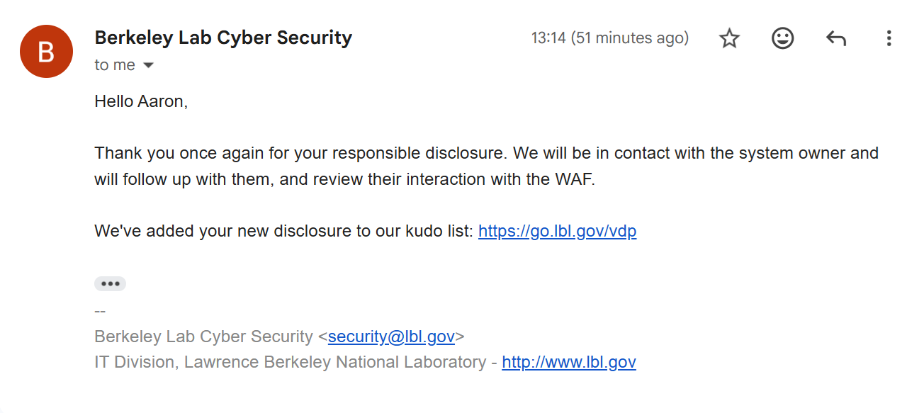 LBNL Django Email Reply