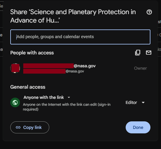 NASA Google Drive Editable