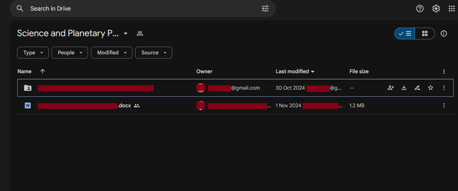 NASA Google Drive Contents