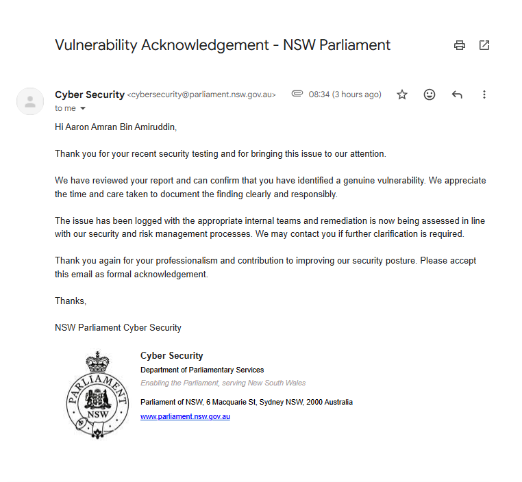 NSW Parliament Australia VDP