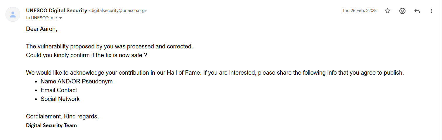 UNESCO VDP Confirmation