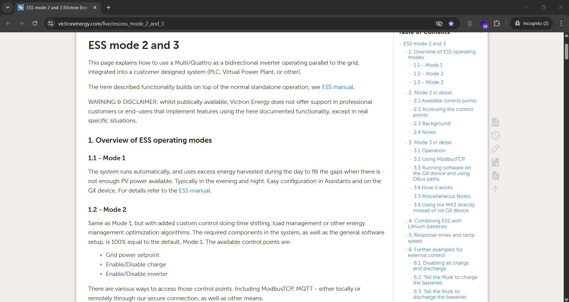 Victron Energy ESS Modes