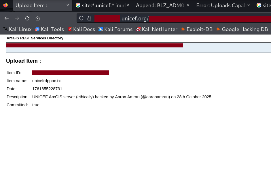 UNICEF ArcGIS Successful Upload
