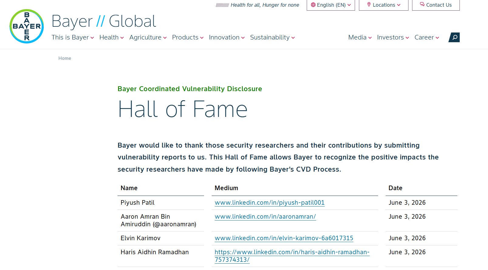 Bayer CVD Hall of Fame