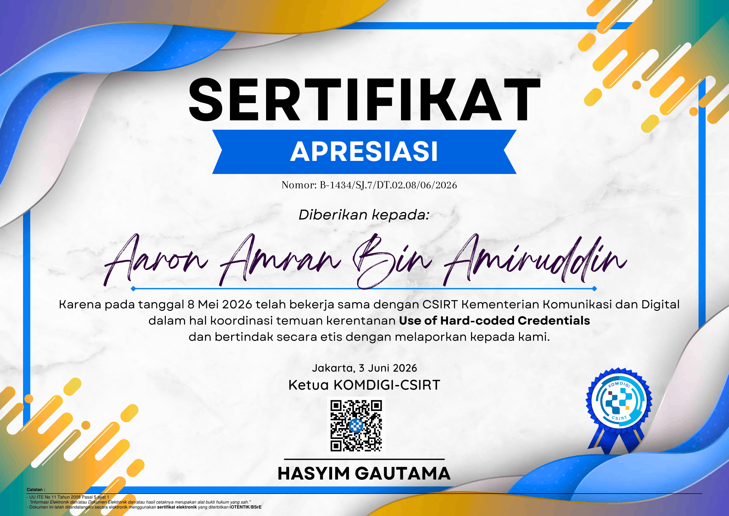 KOMDIGI CSIRT VDP Certificate