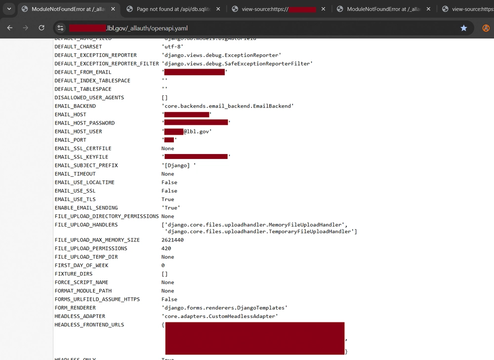 LBNL Django Debug Mode Error Page