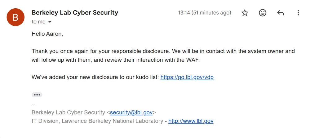 LBNL Django Email Reply