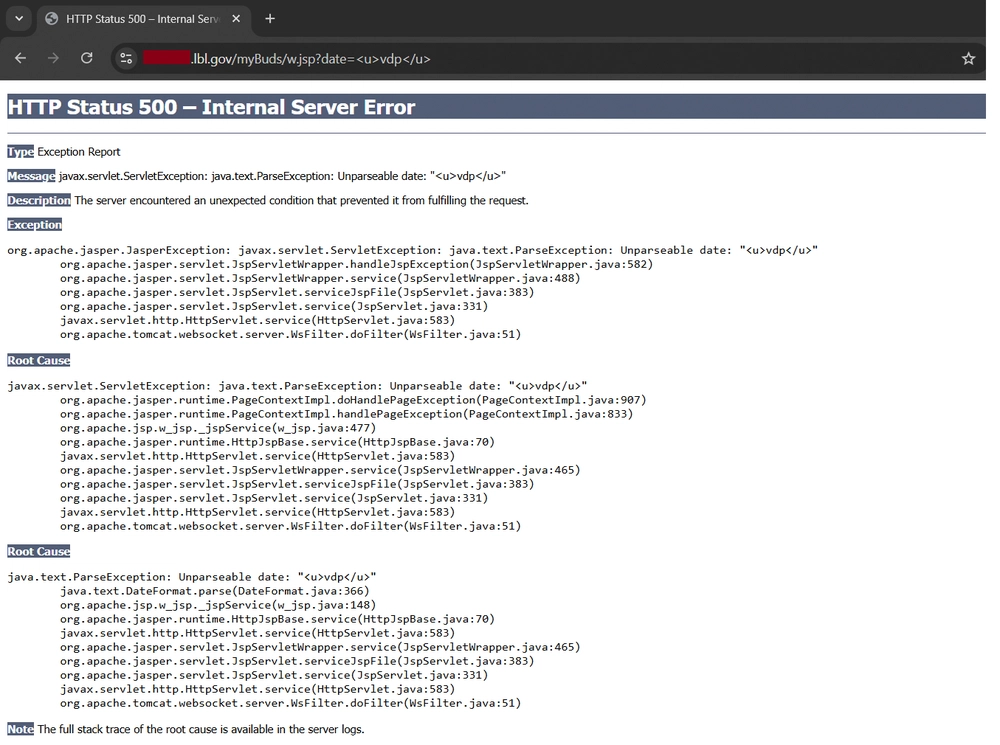 LBNL HTTP 500 Error