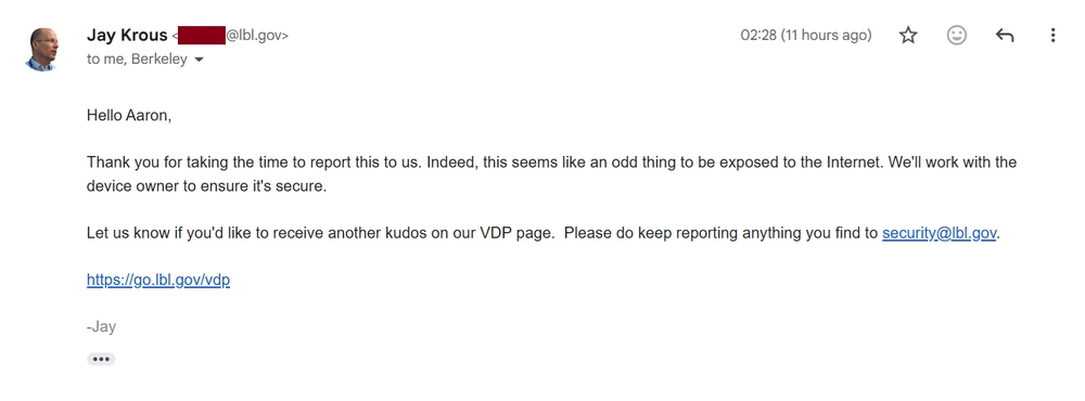 LBNL CR1000X Email Reply