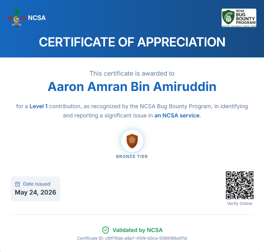 NCSA Bug Bounty Certificate