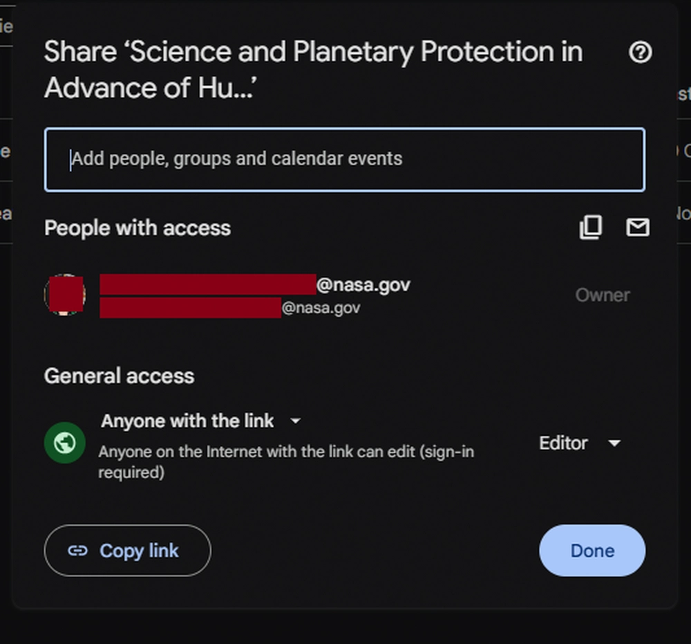 NASA Google Drive Editable