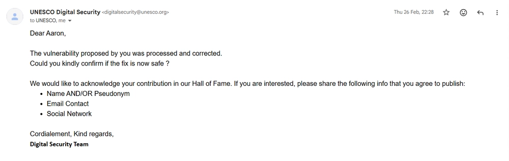 UNESCO Email Reply