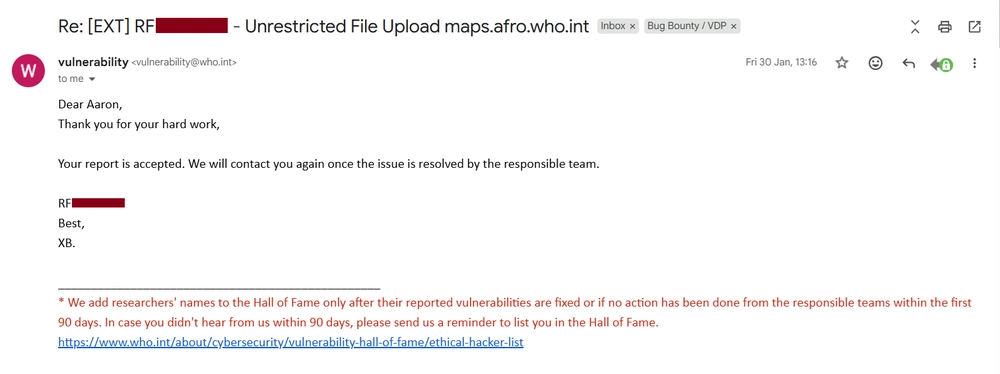 WHO Email Reply
